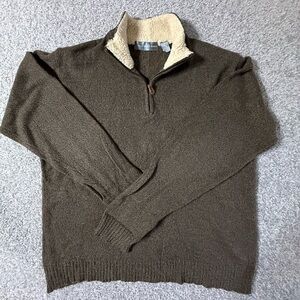 Oscar de la Renta Rich Brown Sherpa Collar Men’s Quarter-Zip Sweater – Size XL